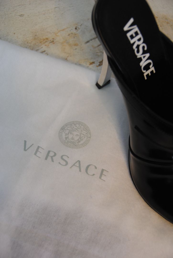 Versace corset lace up pointed toe stilleto mules