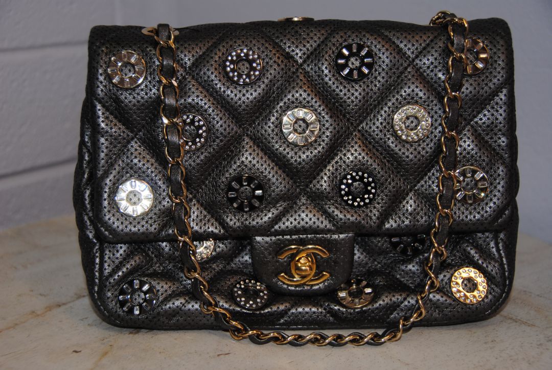Chanel Paris-Dubai Pewter Metallic Lambskin CC Medals Medium Flap Bag