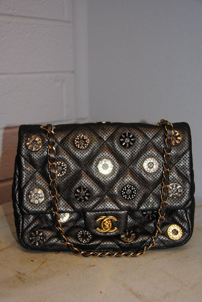 Chanel Paris-Dubai Pewter Metallic Lambskin CC Medals Medium Flap Bag