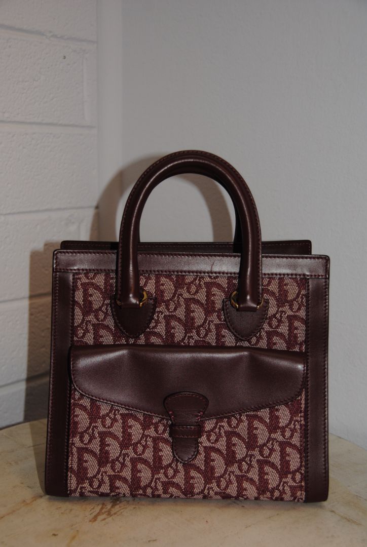 Christian Dior Vintage Burgundy Oblique trotter double pocket tote