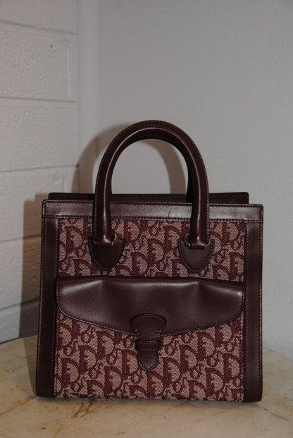 Christian Dior Vintage Burgundy Oblique trotter double pocket tote