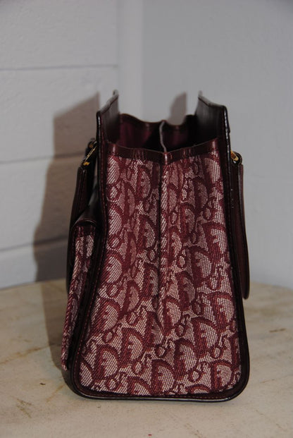 Christian Dior Vintage Burgundy Oblique trotter double pocket tote