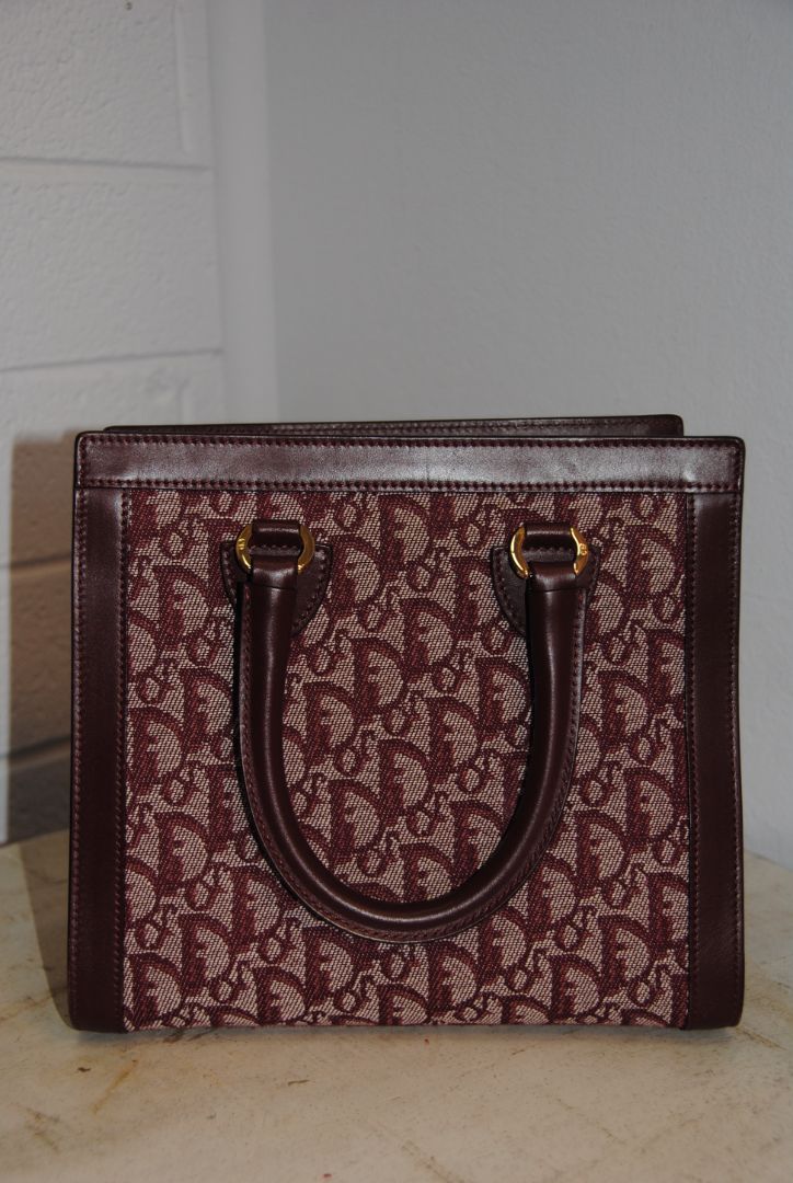 Christian Dior Vintage Burgundy Oblique trotter double pocket tote