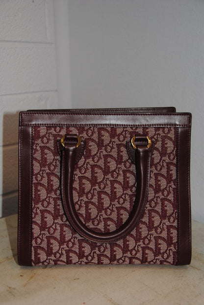 Christian Dior Vintage Burgundy Oblique trotter double pocket tote