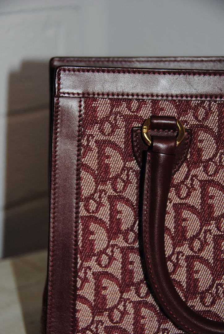 Christian Dior Vintage Burgundy Oblique trotter double pocket tote