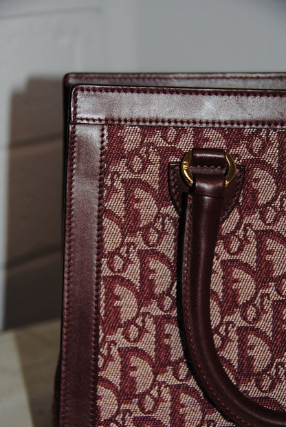 Christian Dior Vintage Burgundy Oblique trotter double pocket tote