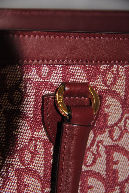 Christian Dior Vintage Burgundy Oblique trotter double pocket tote