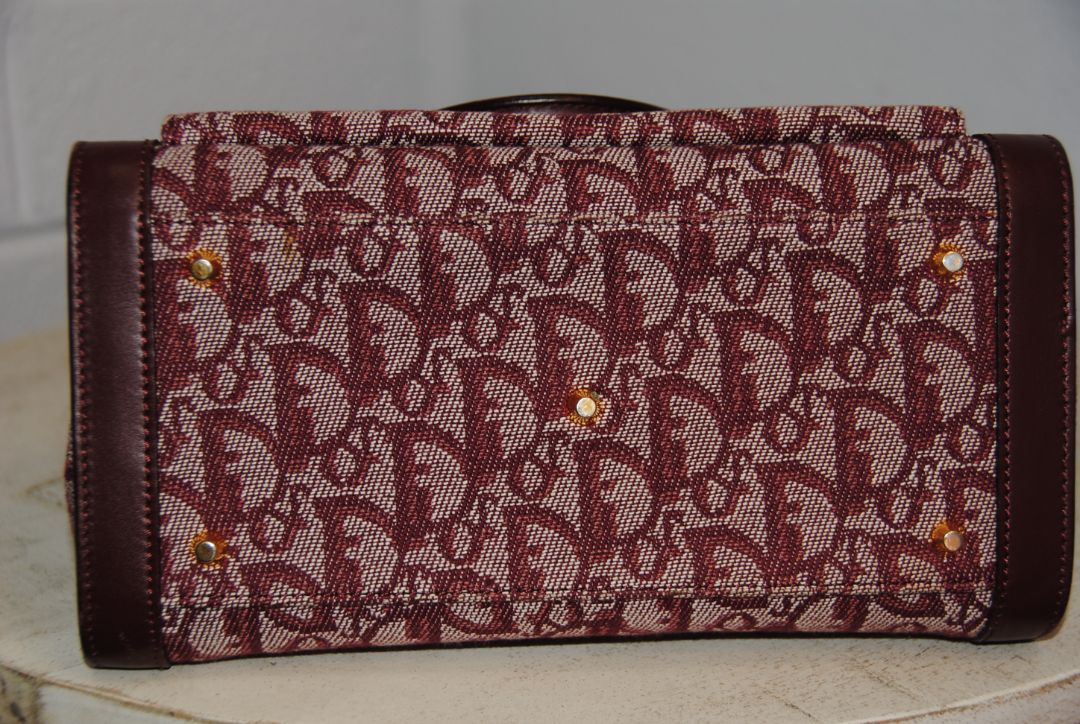 Christian Dior Vintage Burgundy Oblique trotter double pocket tote
