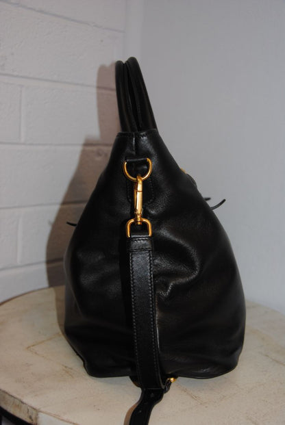 Prada Large Soft Calf Leather Bauletto Bag in Nero Black