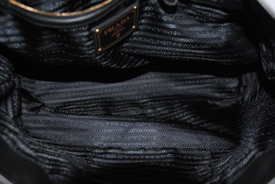 Prada Large Soft Calf Leather Bauletto Bag in Nero Black