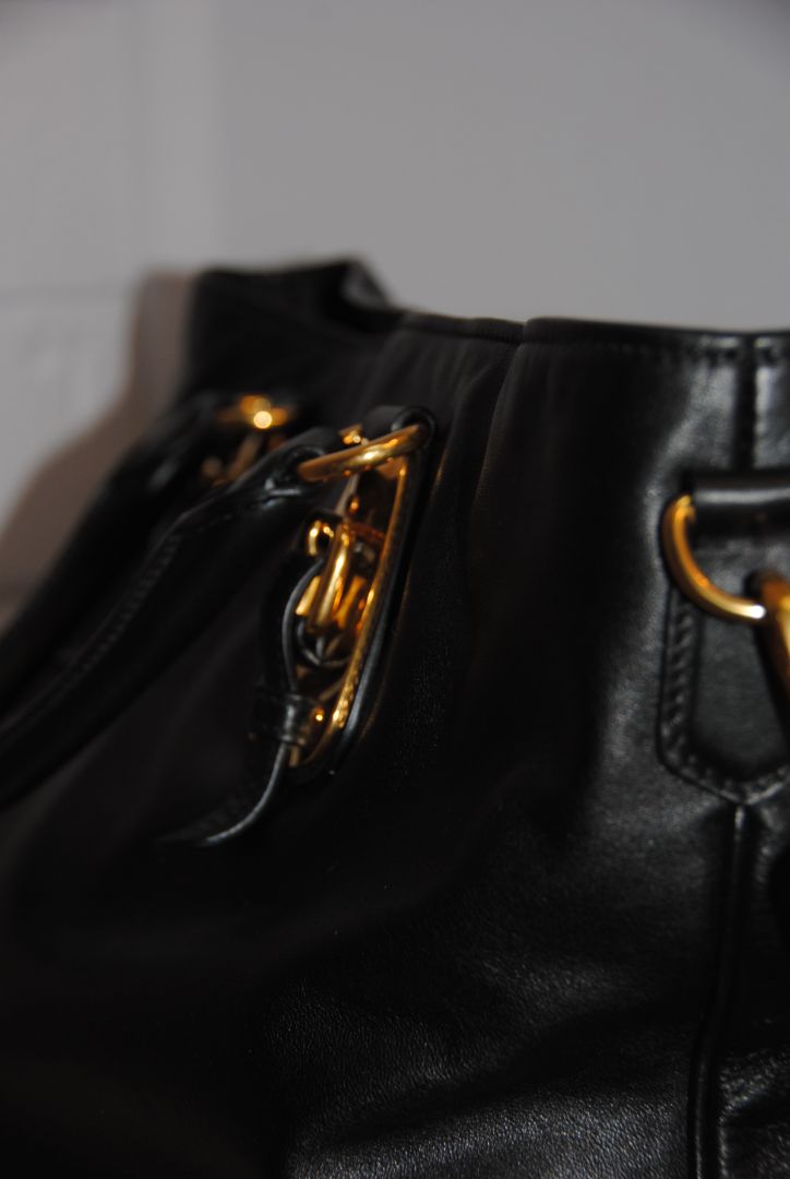Prada Large Soft Calf Leather Bauletto Bag in Nero Black