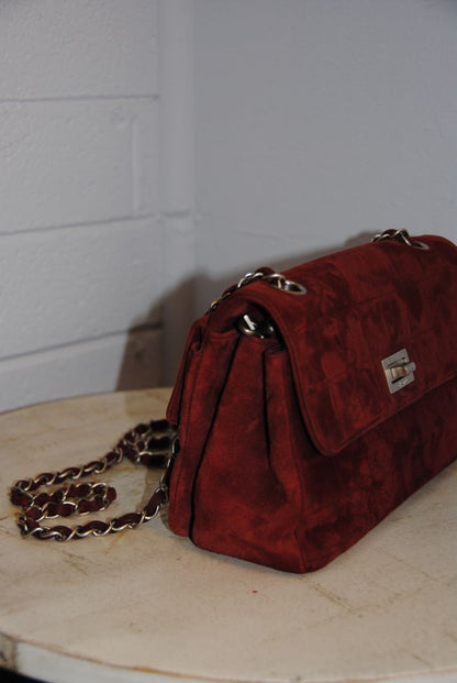 Chanel Vintage Square-Quilted Suede Mademoiselle Crossbody Flap Bag