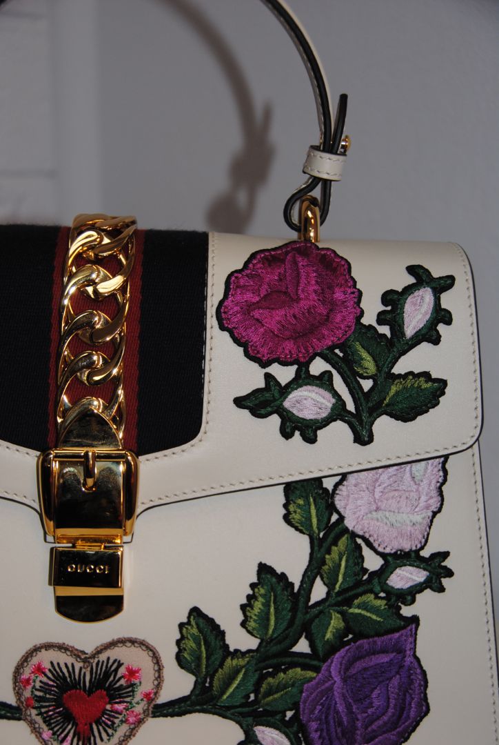 Gucci Sylvie Medium Floral and Sacred Heart Embroidered Top Handle Bag