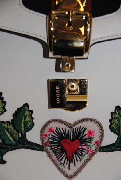 Gucci Sylvie Medium Floral and Sacred Heart Embroidered Top Handle Bag
