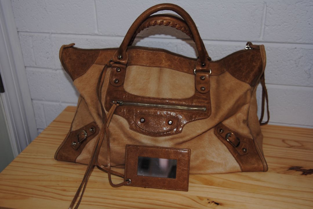 Balenciaga Vintage  Classic Motorcycle Large Shoulder/Top-Handle Bag in Camel Calf Hair