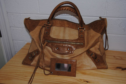 Balenciaga Vintage  Classic Motorcycle Large Shoulder/Top-Handle Bag in Camel Calf Hair