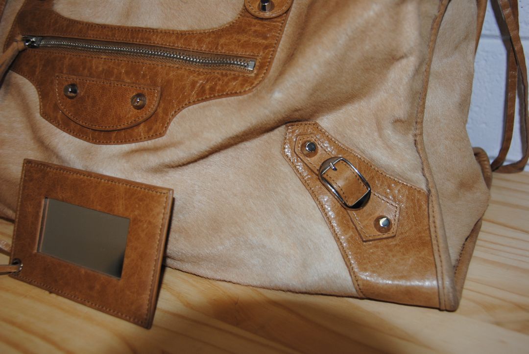 Balenciaga Vintage  Classic Motorcycle Large Shoulder/Top-Handle Bag in Camel Calf Hair