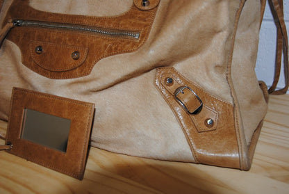 Balenciaga Vintage  Classic Motorcycle Large Shoulder/Top-Handle Bag in Camel Calf Hair