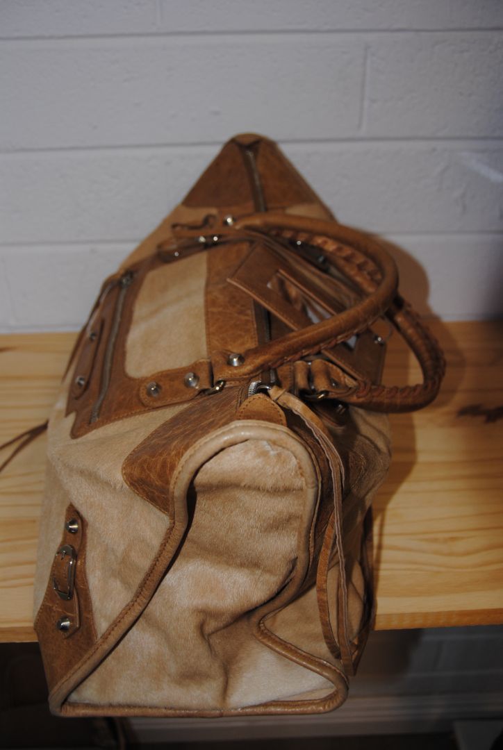 Balenciaga Vintage  Classic Motorcycle Large Shoulder/Top-Handle Bag in Camel Calf Hair