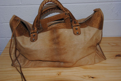 Balenciaga Vintage  Classic Motorcycle Large Shoulder/Top-Handle Bag in Camel Calf Hair