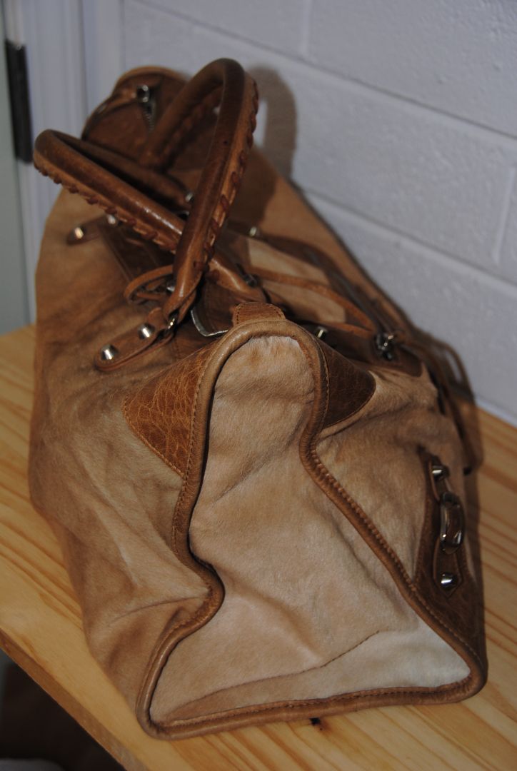 Balenciaga Vintage  Classic Motorcycle Large Shoulder/Top-Handle Bag in Camel Calf Hair