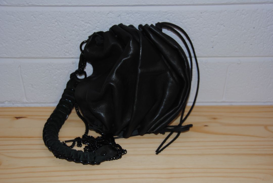David Galan sculptural leather drawstring bag