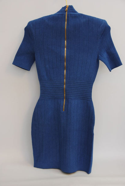Balmain Ribbed Knit Gold-Button Mini Dress