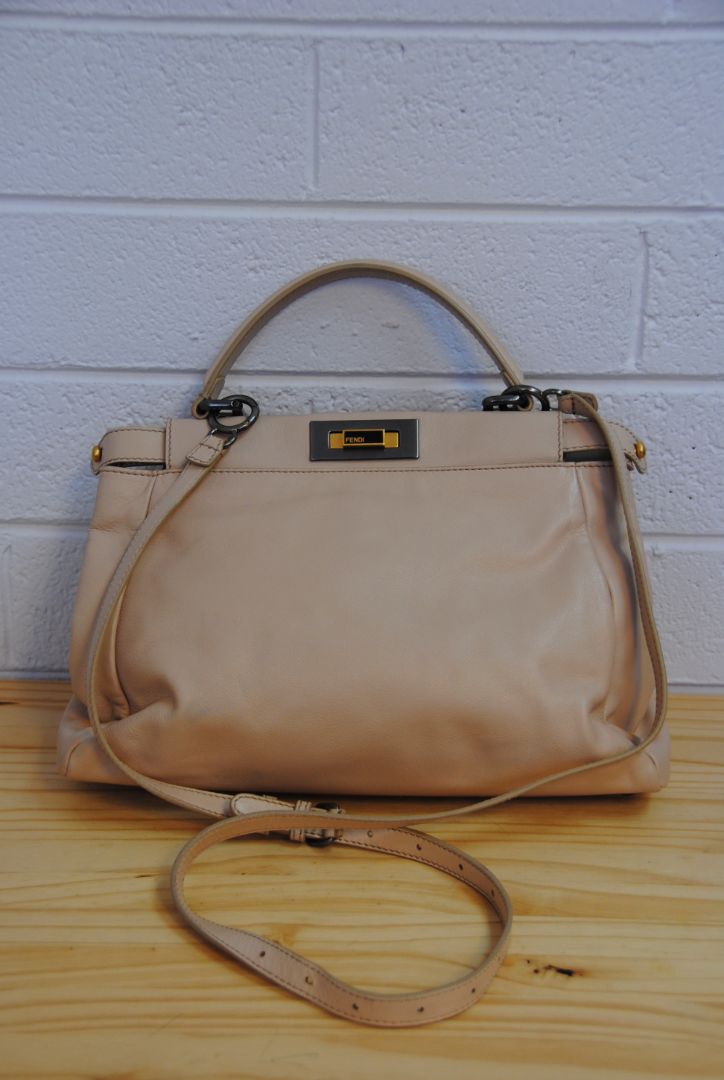 Fendi peekaboo large blush beige top handle with strap