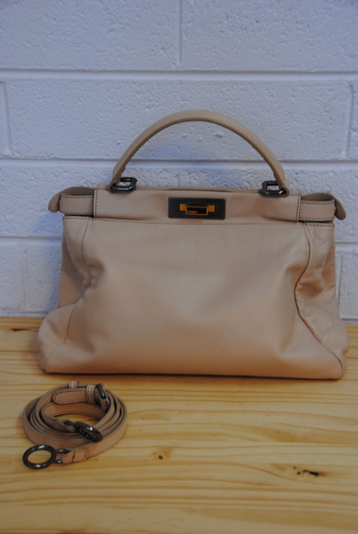 Fendi peekaboo large blush beige top handle with strap