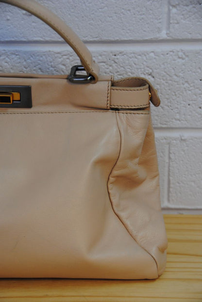 Fendi peekaboo large blush beige top handle with strap