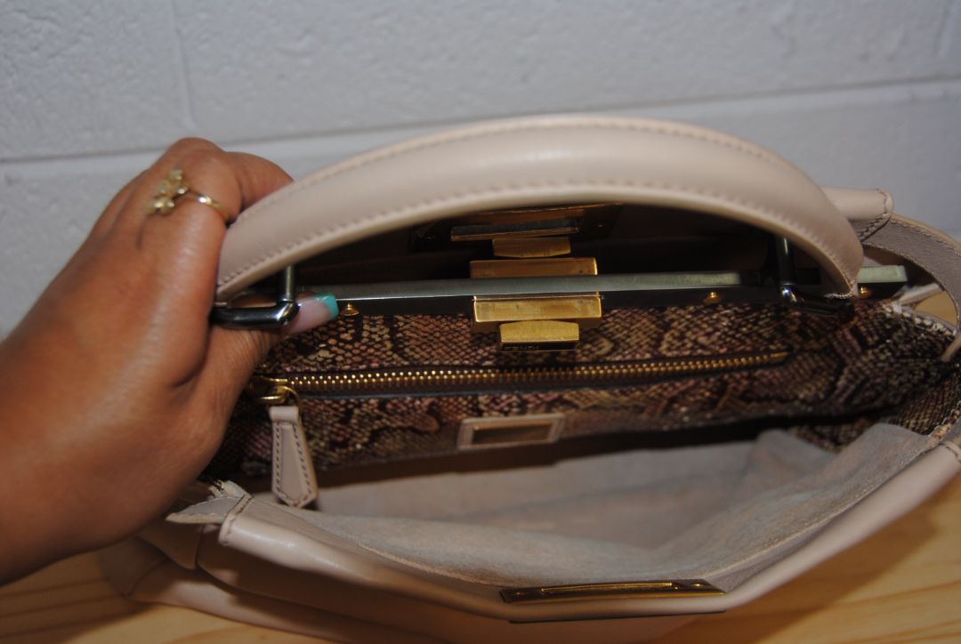 Fendi peekaboo large blush beige top handle with strap