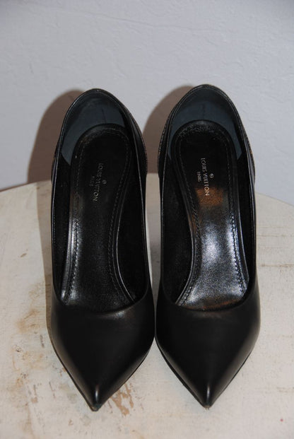 Louis Vuitton monogram heel pointed toe block heel