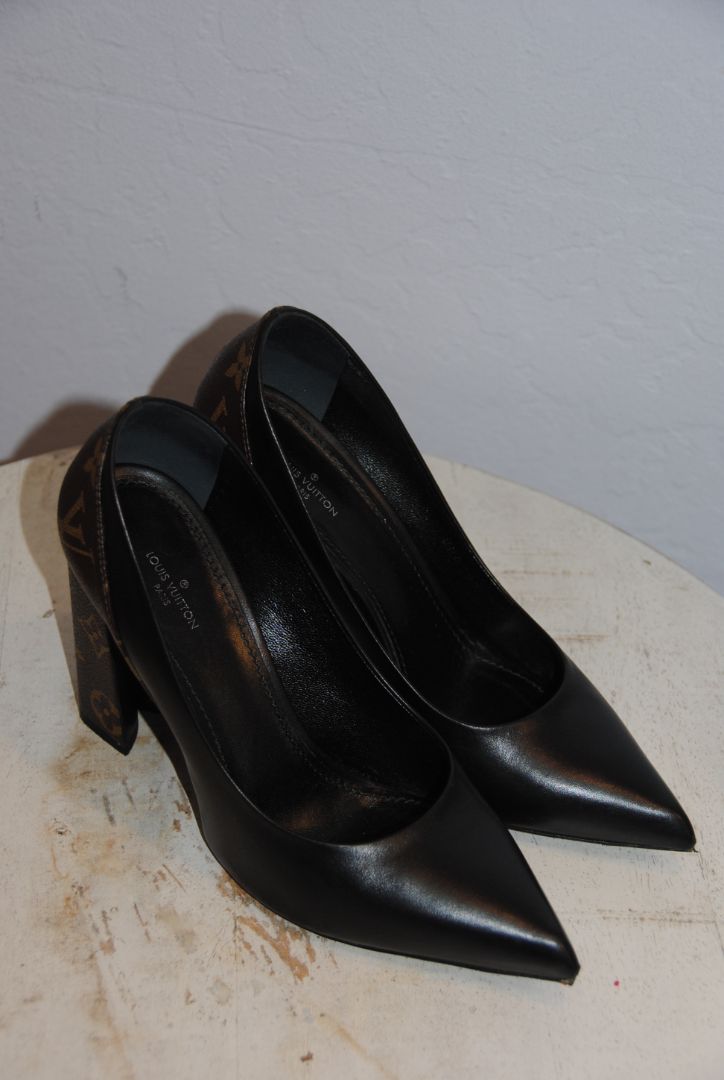 Louis Vuitton monogram heel pointed toe block heel