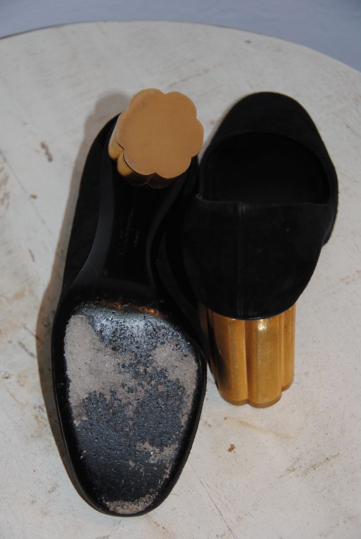 Salvatore Ferragamo suede block heel with gold
