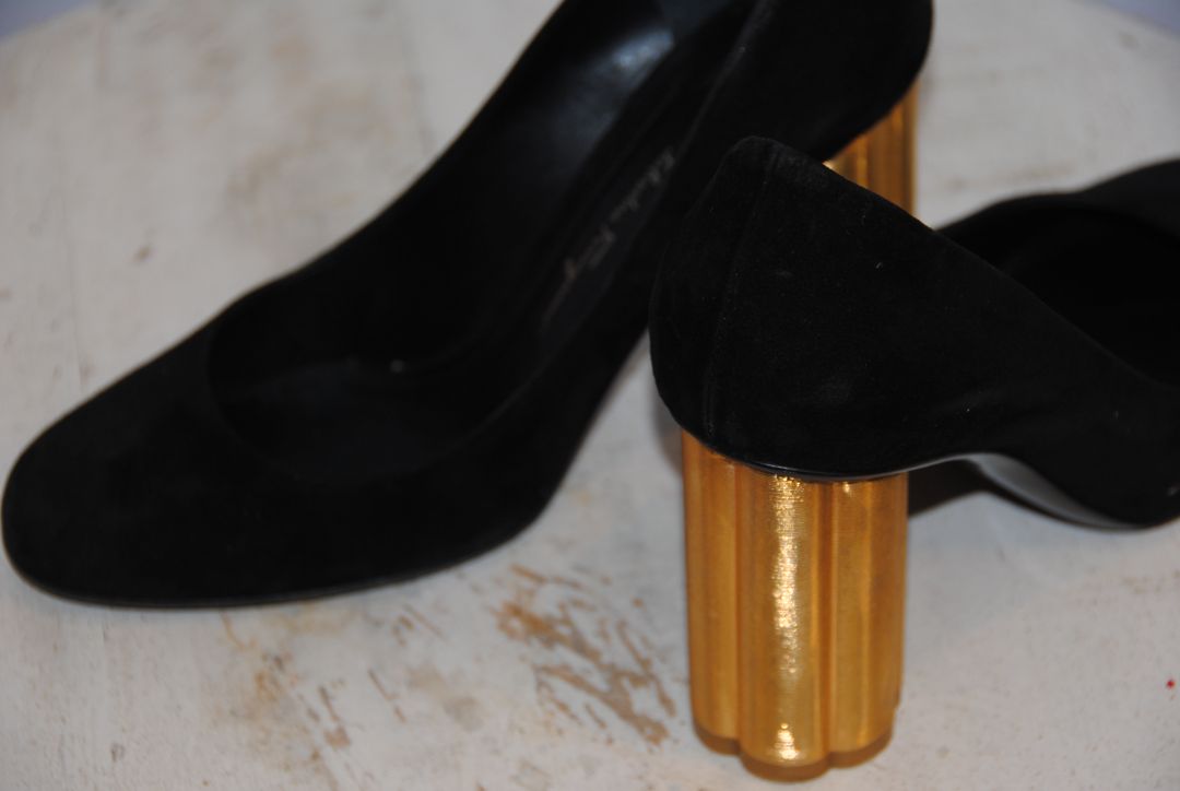 Salvatore Ferragamo suede block heel with gold