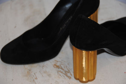 Salvatore Ferragamo suede block heel with gold