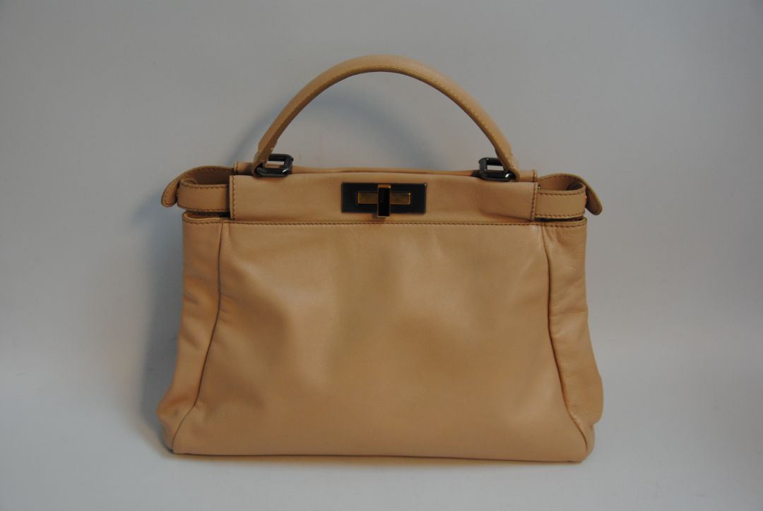 Fendi peekaboo large blush beige top handle with strap