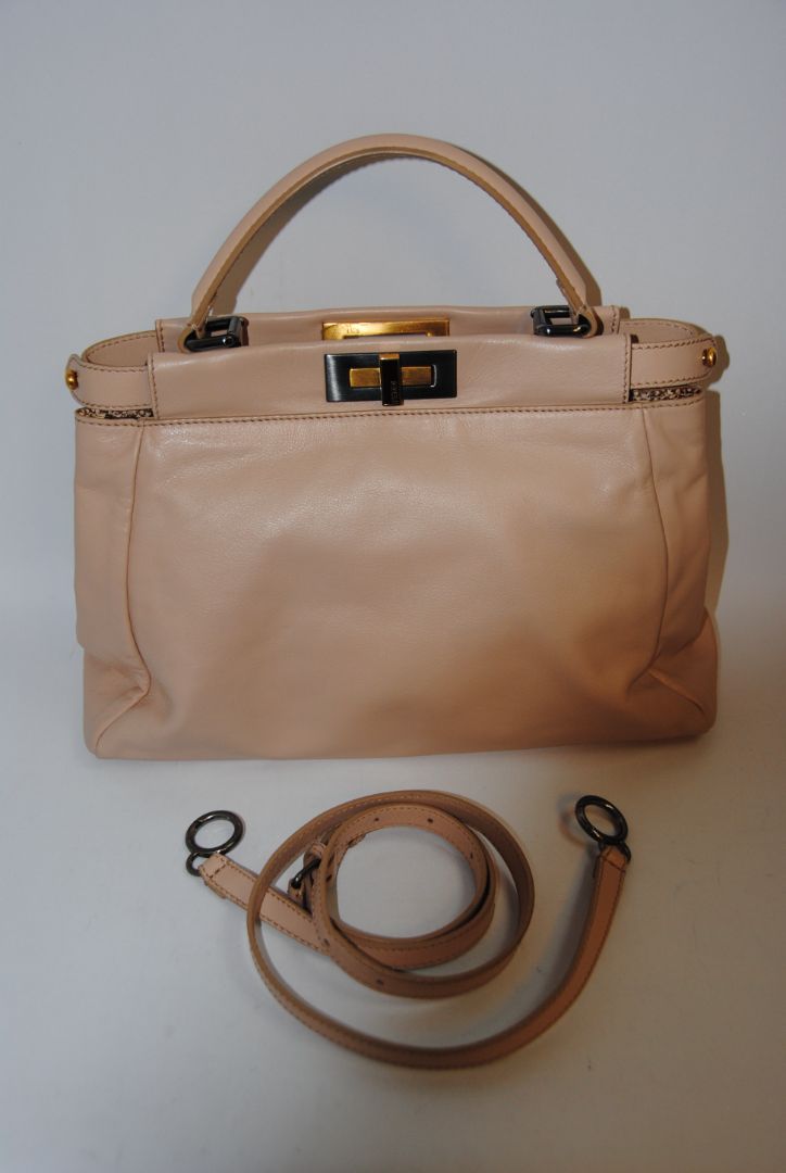 Fendi peekaboo large blush beige top handle with strap