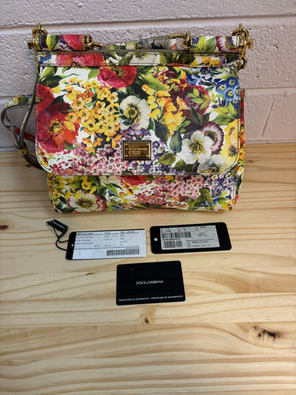 Dolce & Gabbana Dauphine leather handbag with multicolor floral print and gold-tone hardware