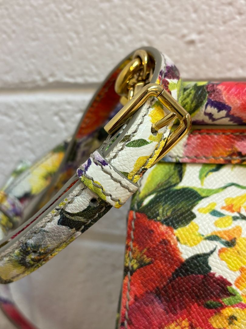 Dolce & Gabbana Dauphine leather handbag with multicolor floral print and gold-tone hardware