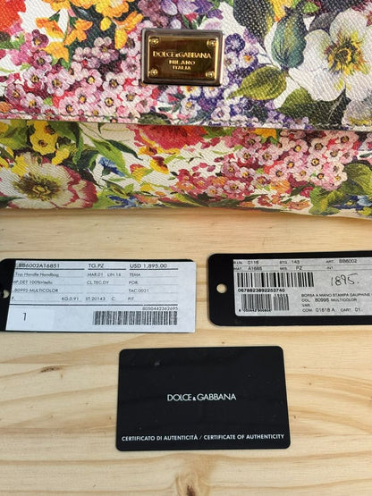 Dolce & Gabbana Dauphine leather handbag with multicolor floral print and gold-tone hardware