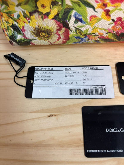 Dolce & Gabbana Dauphine leather handbag with multicolor floral print and gold-tone hardware