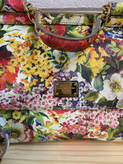 Dolce & Gabbana Dauphine leather handbag with multicolor floral print and gold-tone hardware