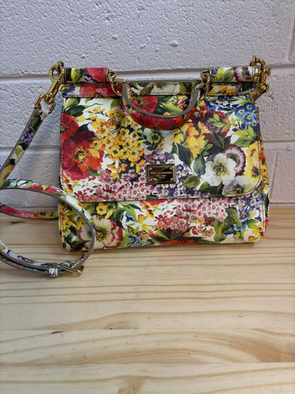 Dolce & Gabbana Dauphine leather handbag with multicolor floral print and gold-tone hardware