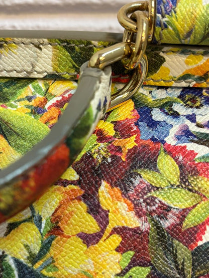 Dolce & Gabbana Dauphine leather handbag with multicolor floral print and gold-tone hardware