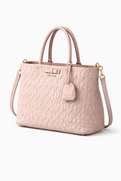 Miu Miu Blush Matelasse Bow Leather Tote