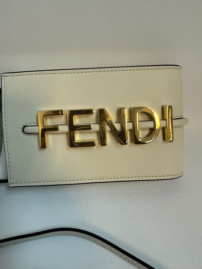 Fendi Fendigraphy Cellphone Pouch in signature FF monogram, featuring a sleek design with a detachable strap, gold-tone hardware, and a compact, functional interior to hold your phone and essentials.