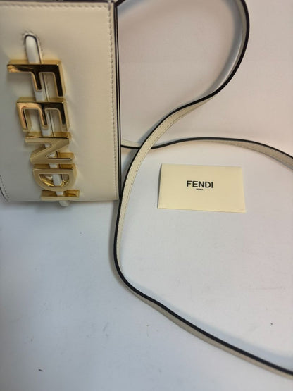 Fendi Fendigraphy Cellphone Pouch in signature FF monogram, featuring a sleek design with a detachable strap, gold-tone hardware, and a compact, functional interior to hold your phone and essentials.