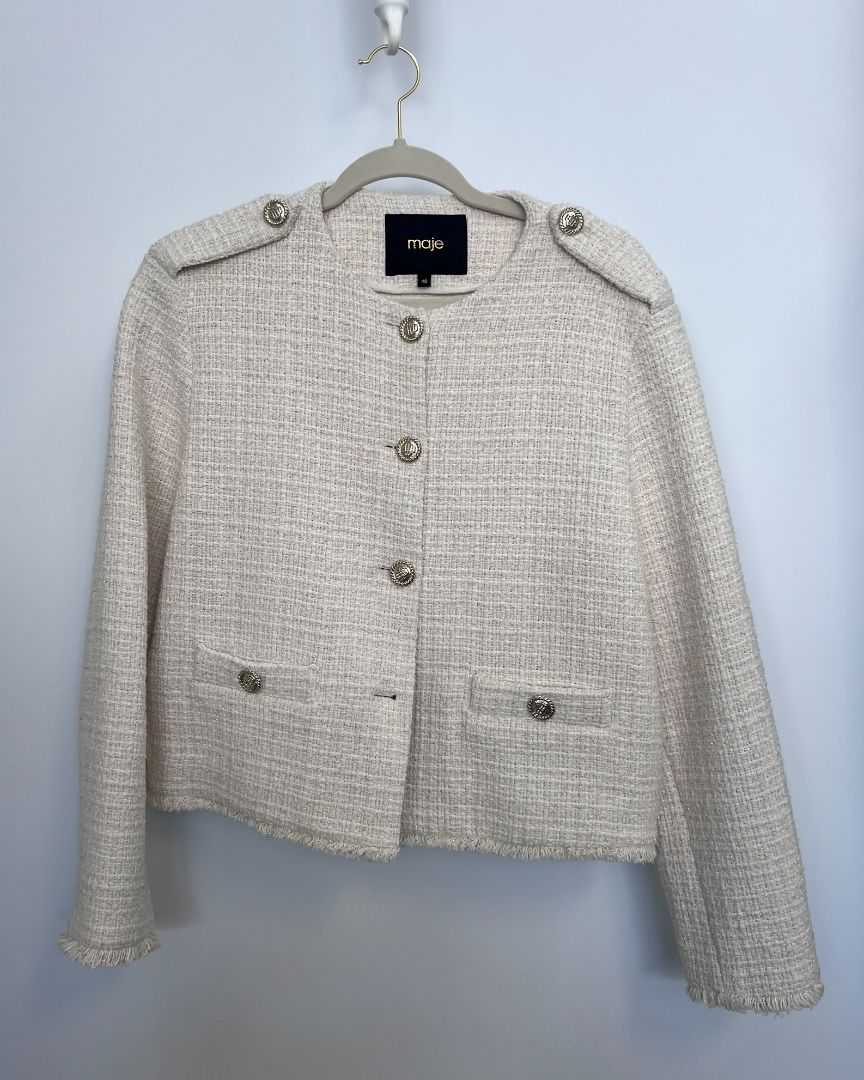 white Maje tweed jacket, 40 EU