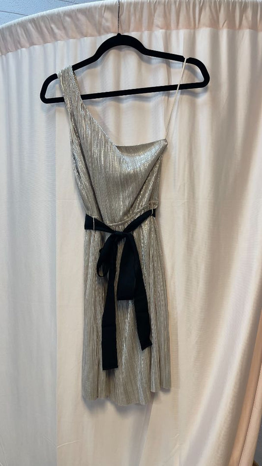 light gold Express one shoulder sparkly dress, S